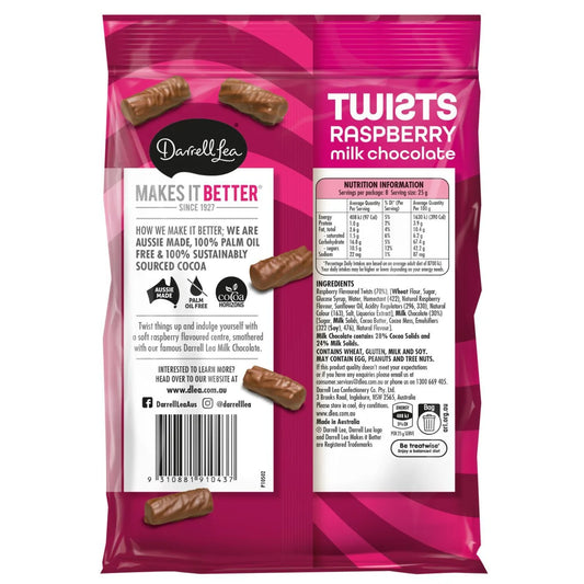 Darrell Lea: Raspberry Milk Chocolate Liquorice Twists (Soft Eating)