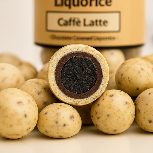 Tyrrell Liquorice Caffè Latte | Sweet Black Liquorice Coated with Coffee Flavoured White & Milk Chocolate