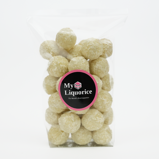NEW Coconut & White Chocolate Covered Liquorice Balls