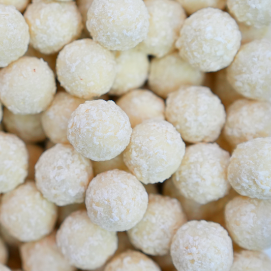 NEW Coconut & White Chocolate Covered Liquorice Balls