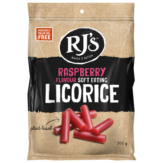 RJ's Soft Raspberry Liquorice 300g | Vegan & Nut Free