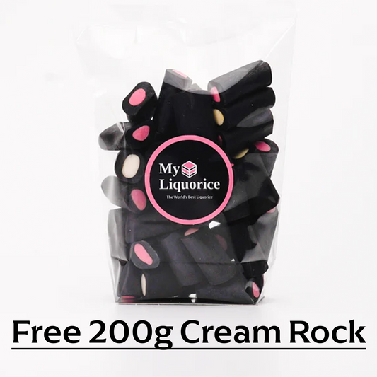 500g Gourmet Liquorice Assortment + Free Liquorice Cream Rock