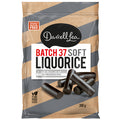 A 200g bag of Darrell Lea Batch 37 Soft Liquorice, featuring dark brown liquorice sticks printed on the front of the packaging, set against a plain white background.
