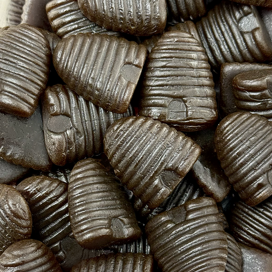 Honey Beehives - soft chewy liquorice shaped like beehives containing real honey