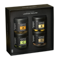 Gift box with 4 x 115g tubs of Lakrids by Bülow Chocolate coated black and red liquorice