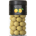 Jar of Lakrids by Bulow Lemon chocolate coated liquorice on a white background

