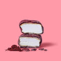 Close-up of Blackcurrant Marshmallow by The Mallows - White chocolate coating with purple fruit dust - MyLiquorice