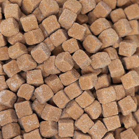Brown Sugar Liquorice Cubes - soft, chewy cubes of sugar coated mild salmiac Liquorice