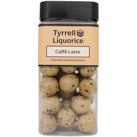 Tyrrell Liquorice Caffè Latte | Sweet Black Liquorice Coated with Coffee Flavoured White & Milk Chocolate