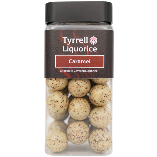 Tyrrell Liquorice Caramel | Sweet Black Liquorice Coated with Caramel Flavoured White & Milk Chocolate