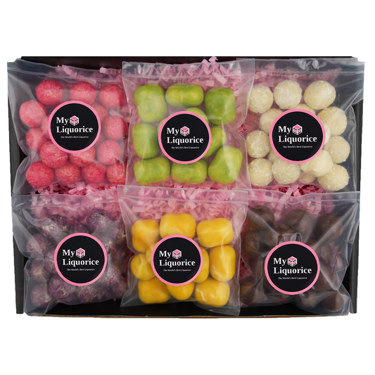 Chocolate Gift Box - 6 different packs of chocolate coated liquorice in a gift box