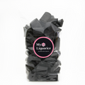 Bag of black licorice with 'My Liquorice' label on a white background