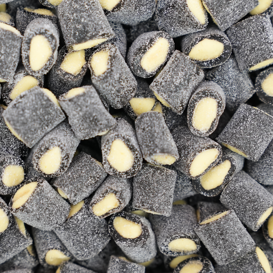 NEW Lemon & Liquorice Fizzy Stubs - Mildly salty black liquorice with lemon filling