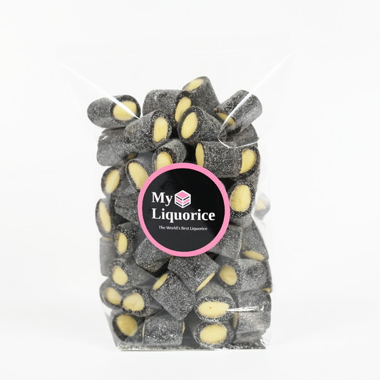 NEW Lemon & Liquorice Fizzy Stubs - Mildly salty black liquorice with lemon filling