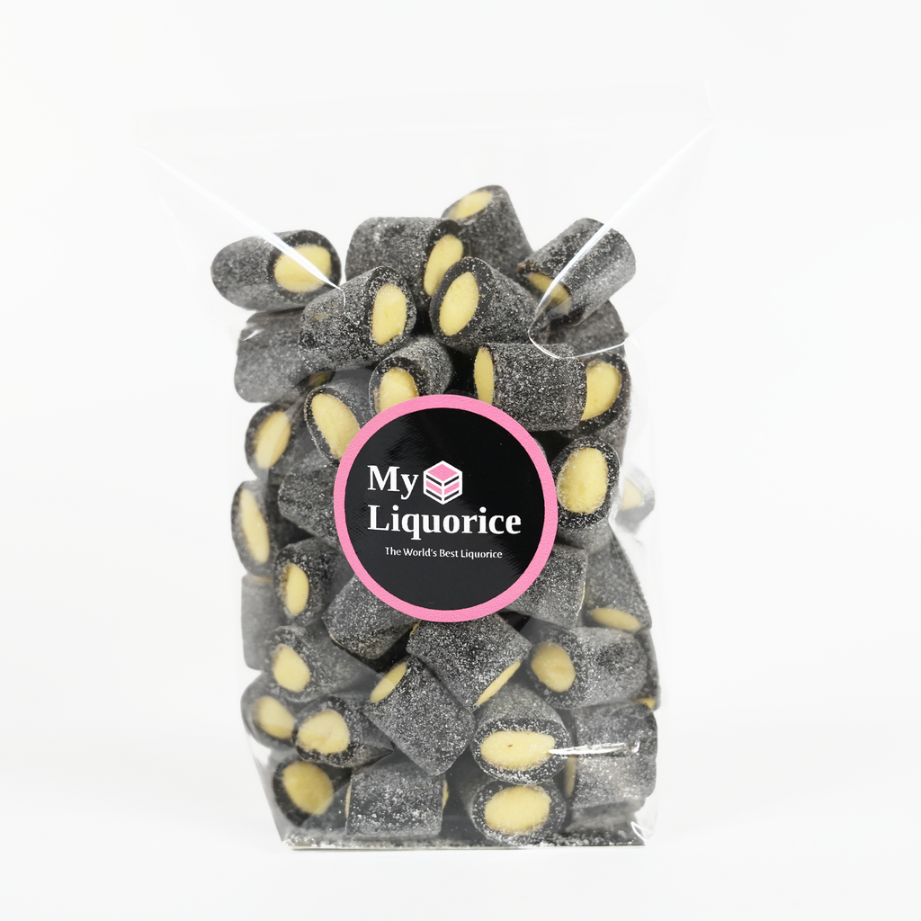 NEW Lemon & Liquorice Fizzy Stubs - Mildly salty black liquorice with lemon filling
