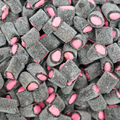 Raspberry & Liquorice Fizzy Stubs - Mild salty black liquorice with raspberry fondant filling