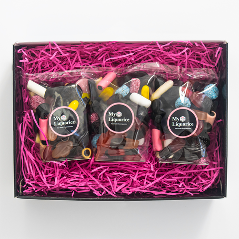 Taster Liquorice Box – 3 packs (200g each) of our special Gourmet Mix liquorice in a gift box