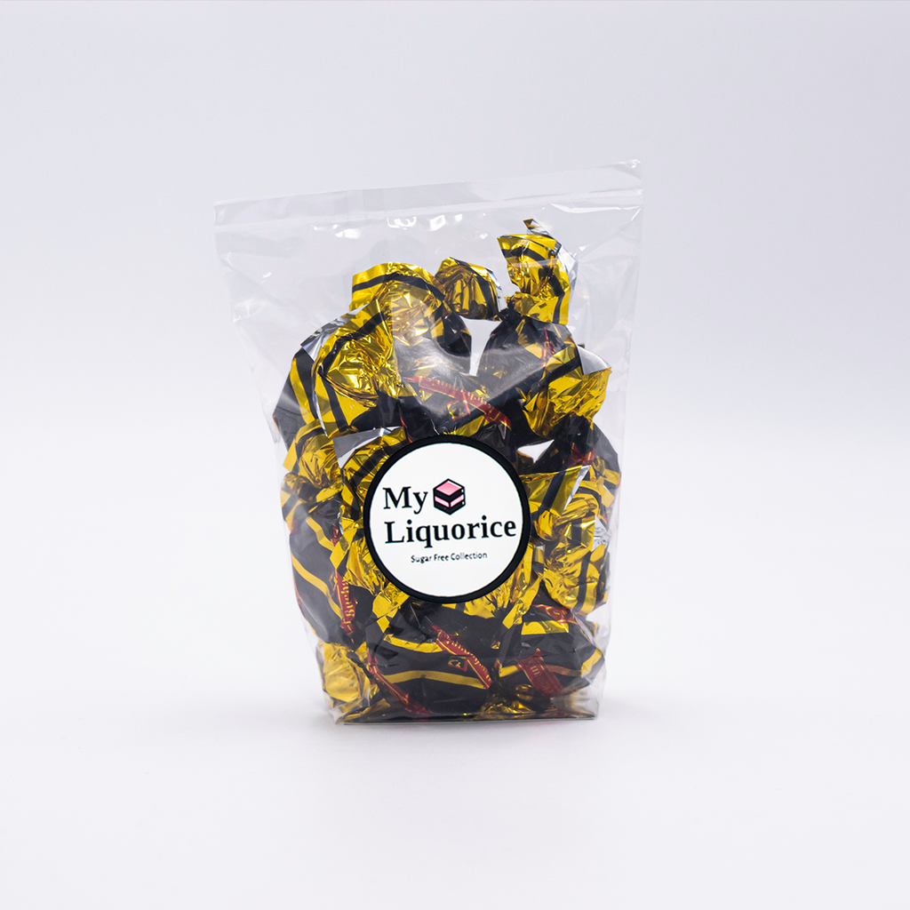 Sugar Free Liquorice Toffees - wrapped toffee sweets with sweeteners