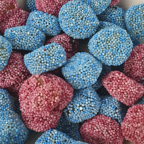 pink and blue liquorice jelly buttons