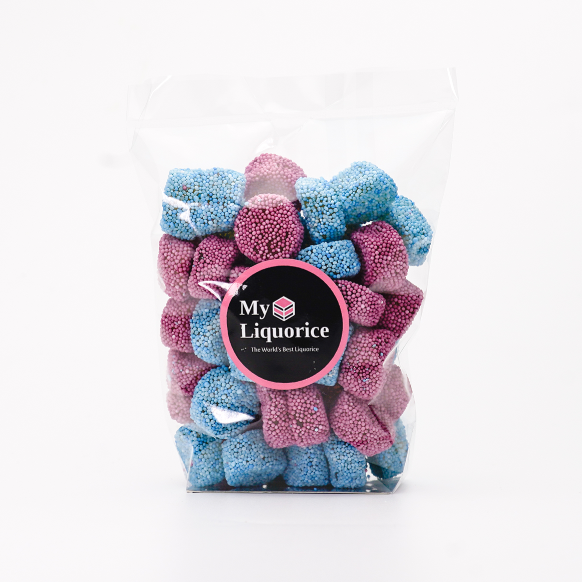 Jelly Spogs - soft liquorice jelly sweets covered in pink and blue sprinkles