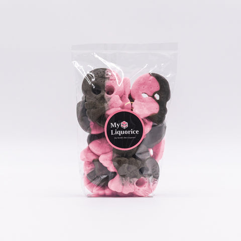 Pink Foam Raspberry Liquorice Skulls - liquorice/fruit foam sweet